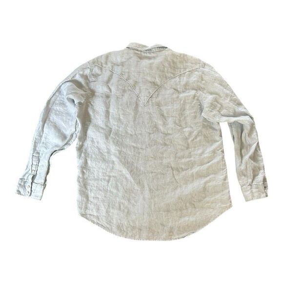 Ryan Michael Shirt Men’s XXL Western Pearl Snap Linen Chambray Blue Whipstitch - Picture 8 of 9